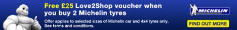 Get £25 of Love2Shop Vouchers with Michelin Tyres